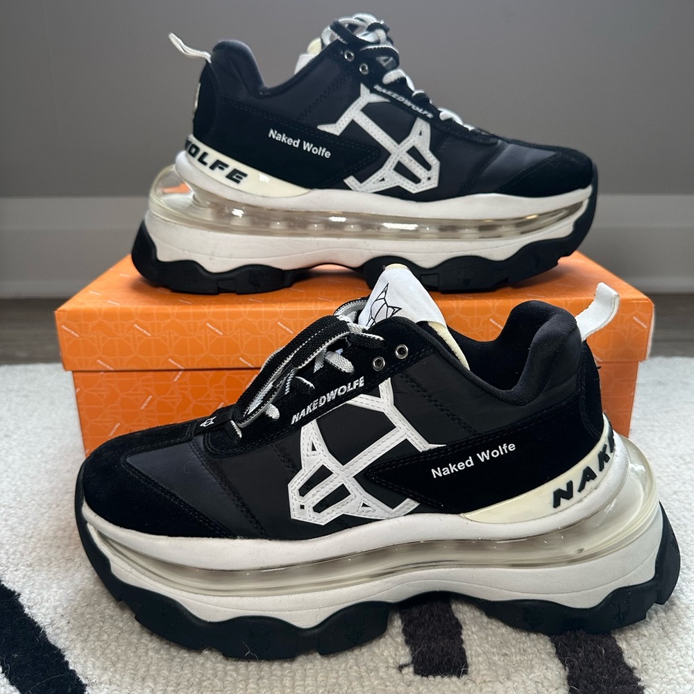 Naked Wolfe Fighter Black Platform Sneaker 
Size: 9 women's